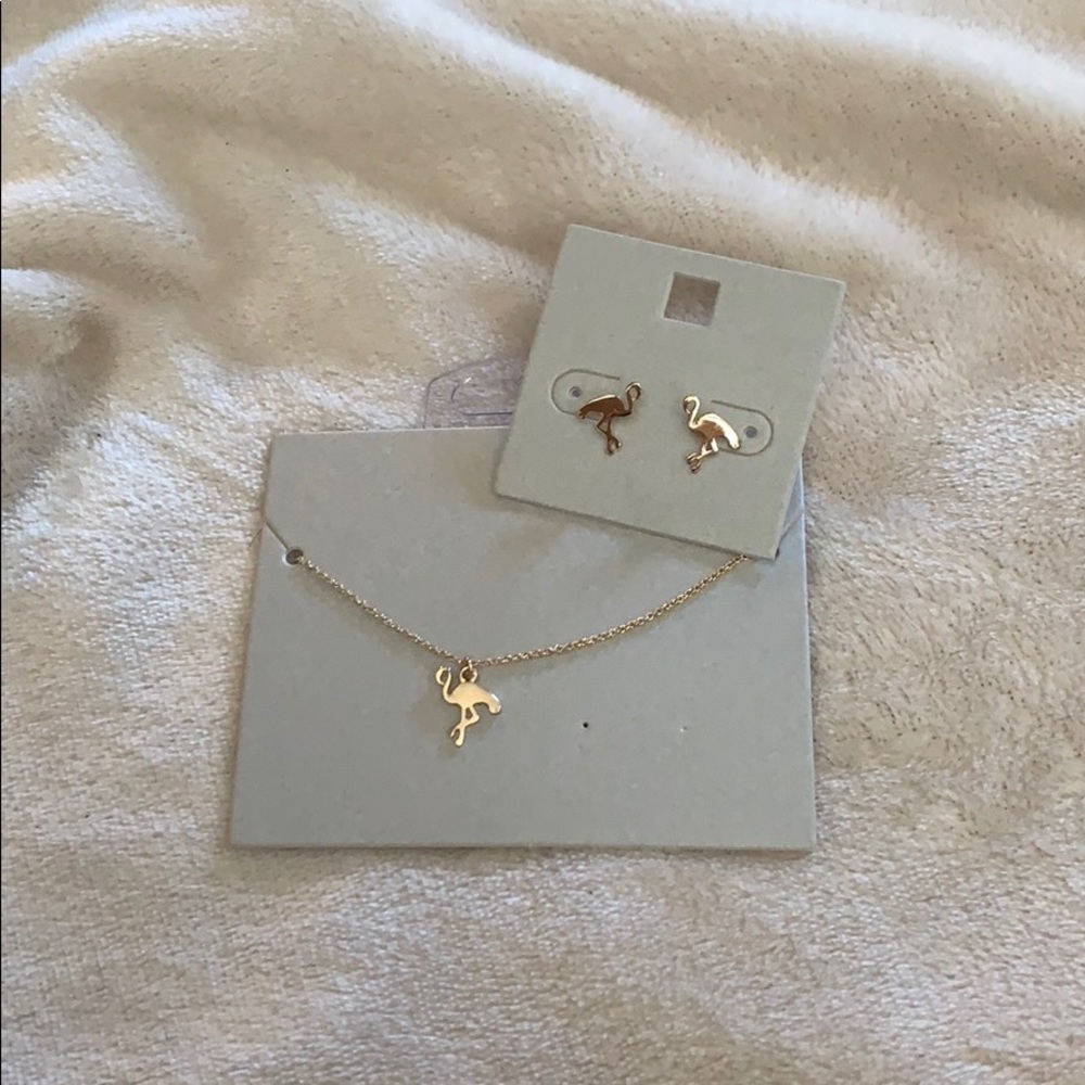 Gold Flamingo Necklace and Earring set